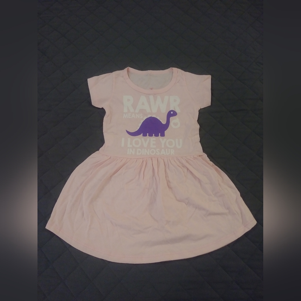 Pink Dinosaur Print Kids Dress